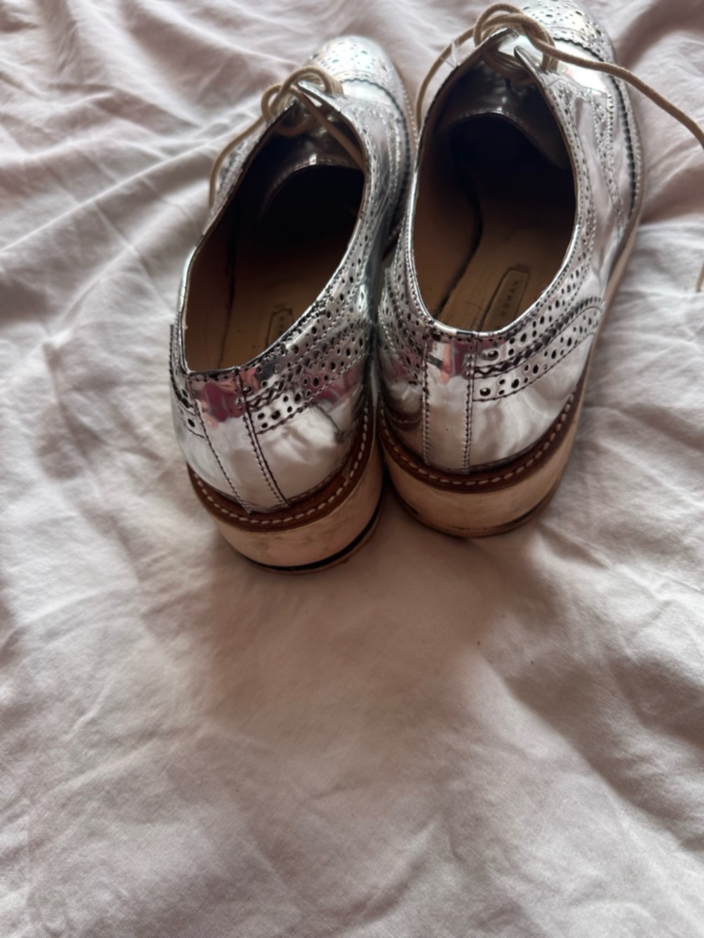 Zara Mirror Metallic Brogue Oxford Shoes Silver EU 38 - Picture 9 of 9